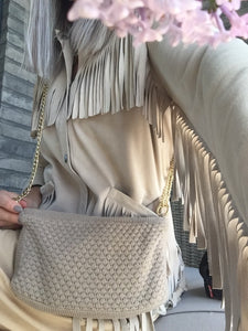 STRIKKET TASKE - CROSS-BODY-KÆDE - 22x11x5CM - KHAKI