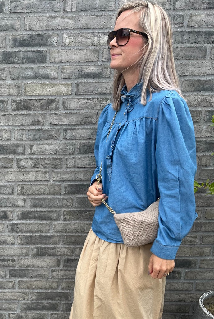FÅ STYK - STRIKKET TASKE - CROSS-BODY-KÆDE - 22x11x5CM - KHAKI
