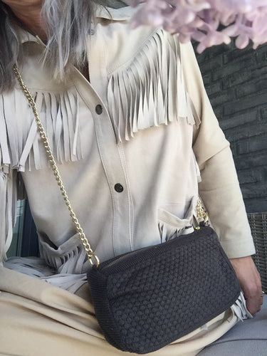 STRIKKET - STRIKKET CLUTCH - CROSS-BODY-KÆDE - 22x11x5CM - DARK GREY