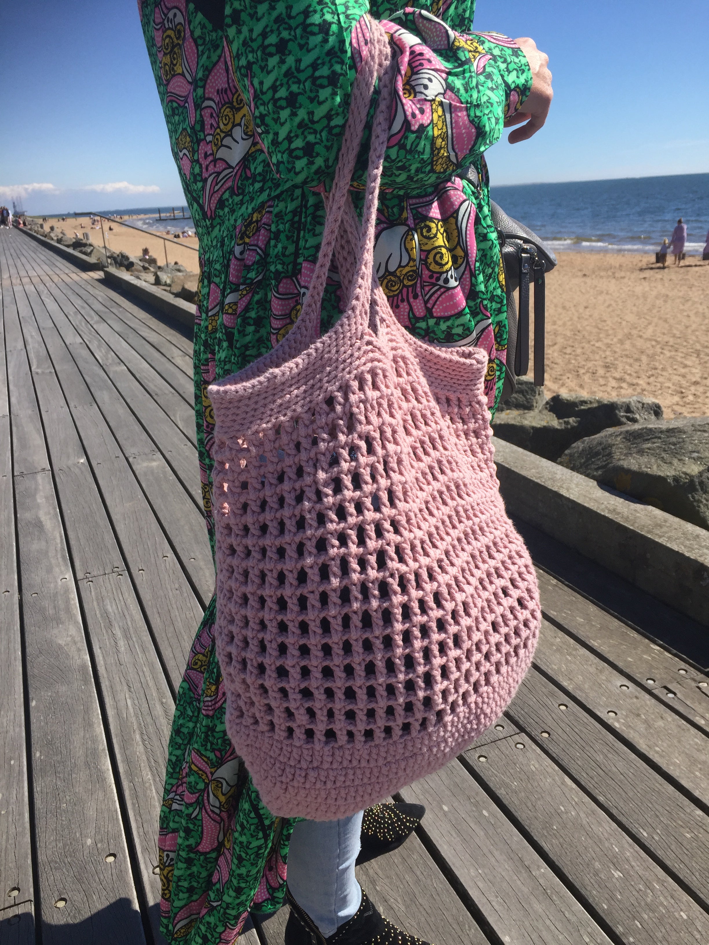 Pink discount crochet bag