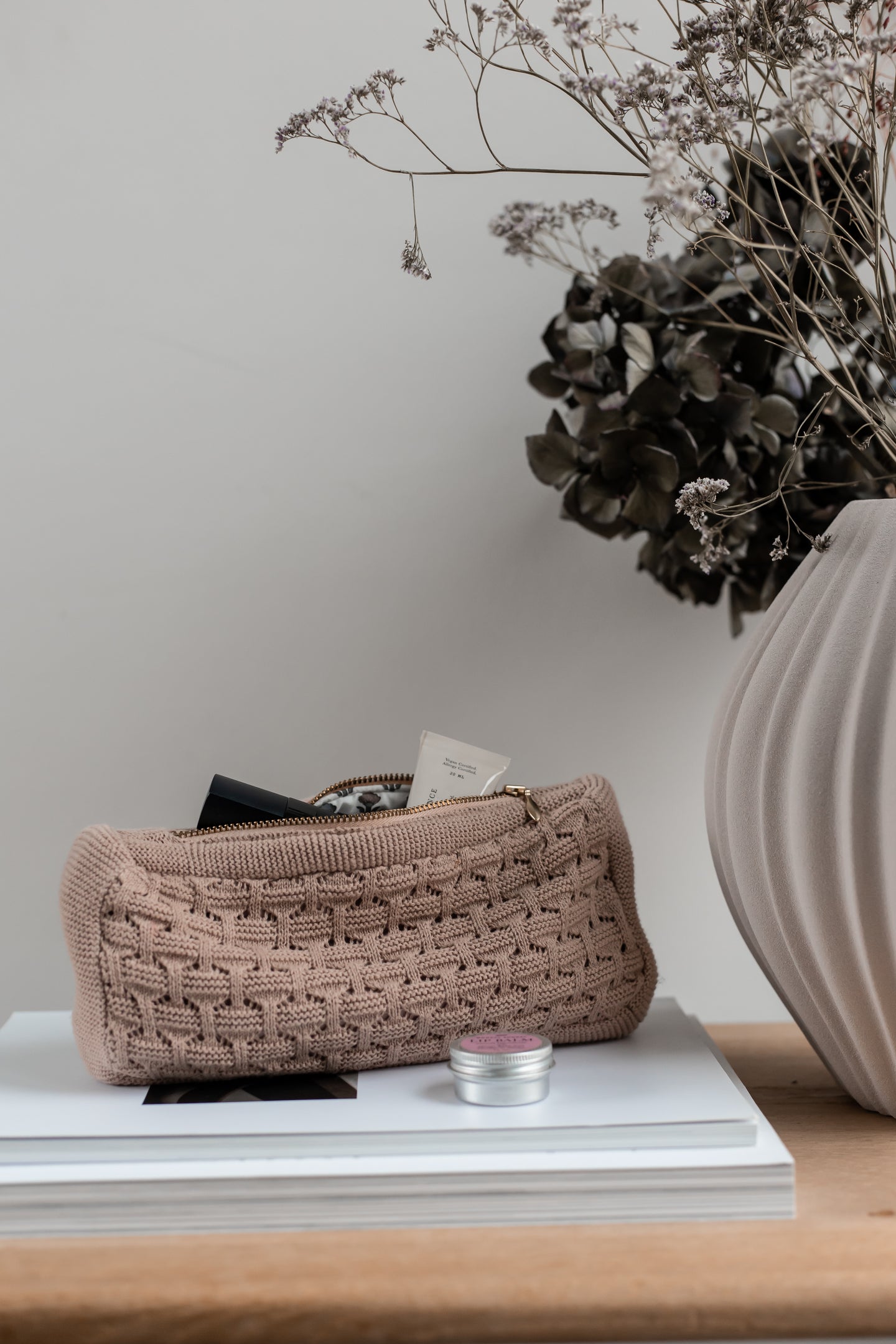 RETURVARE - STRIKKET CLUTCH - ROSE - 22X11X5CM