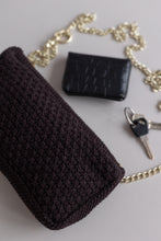 NYHED - STRIKKET CLUTCH - CROSS-BODY-KÆDE - CHOCLATE - 22X11X5CM