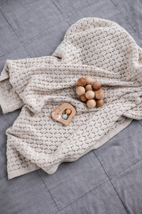 KNITTED BABY PLAID - SQUARE - BEIGE - 90X70cm