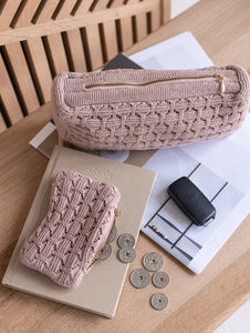 NEW - KNITTED CLUTCH - TOTE - IRON/ROSE - 22X11X5 CM